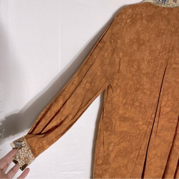 Vintage Nativewear Designs Burnt Orange Stone Wash Long Sleeve Button Up Top M - Picture 9 of 13